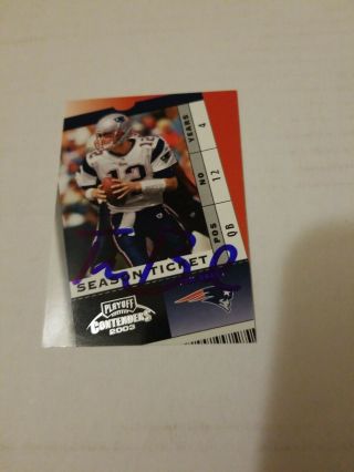 2003 Playoff Contenders 90 Tom Brady On Card Hand Signed Auto Autograph.