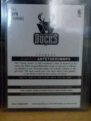 2013 - 14 Panini Hoops basketball Giannis Antetokounmpo gold border RC. 2
