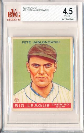 Pete Jablonowski 1933 Goudey Rookie Card Rc 83 Beckett Bgs Bvg 4.  5 Vg - Ex,