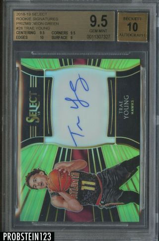 2018 - 19 Select Neon Green Trae Young Hawks Rc Rookie Auto /99 Bgs 9.  5