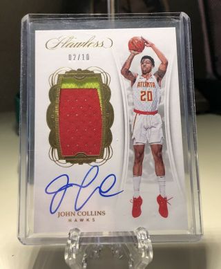 2017 - 18 Panini Flawless John Collins Rookie Rc Gold 2 Color Patch Rps Auto 2/10