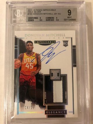 Donovan Mitchell 2017 - 18 Panini Impeccable Rookie Patch Auto /25 Bgs 9 - 10 Rc