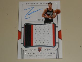 2017 - 18 Panini National Treasures Rookie Patch Auto Rc Rpa Zach Collins 72/99