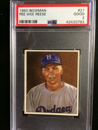 1950 Bowman Pee Reese Brooklyn Dodgers 21 Baseball Card Psa 2,  Good