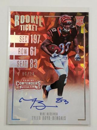 2016 Panini Contenders Tyler Boyd Cracked Ice On Card Auto Rookie 6/24