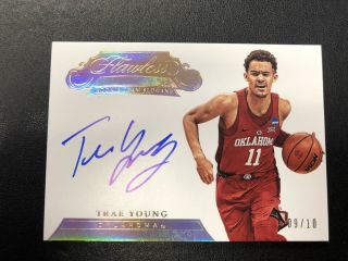 9/10 Auto Trae Young Flawless Gold Rc Hard Signed Rookie Team Slogans Ou Sooners