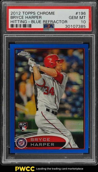2012 Topps Chrome Blue Refractor Bryce Harper Rookie Rc /199 196 Psa 10 (pwcc)