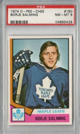 1974 O - Pee - Chee Hockey Borje Salming Rookie Rc 180 Psa 8 Toronto Maple Leafs