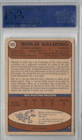 1974 O - Pee - Chee Hockey Borje Salming ROOKIE RC 180 PSA 8 Toronto Maple Leafs 2
