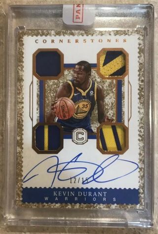 2017 - 18 Panini Cornerstones Kevin Durant Auto On Card 12/15 Quad Jersey Patch