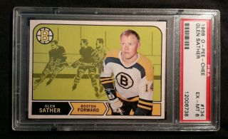 1968 68 - 69 Opc Glen Sather (134) 2nd Year Boston Bruins Psa 6 Centered
