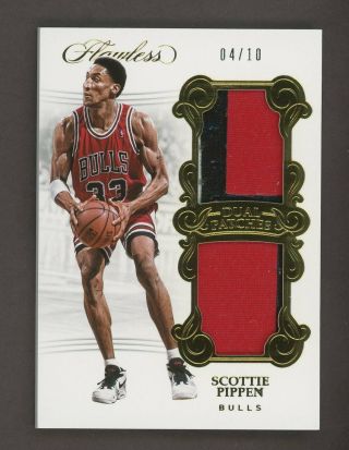 2017 - 18 Panini Flawless Gold Scottie Pippen Dual Patch 4/10 Chicago Bulls
