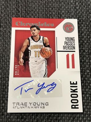 2018 - 19 Chronicles Trae Young Rookie Auto /75 Hawks Rc