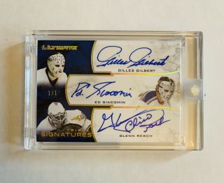 2018 - 19 Leaf Ultimate Triple Signatures Gold Gilbert Giacomin Resch 1 - Of - 1