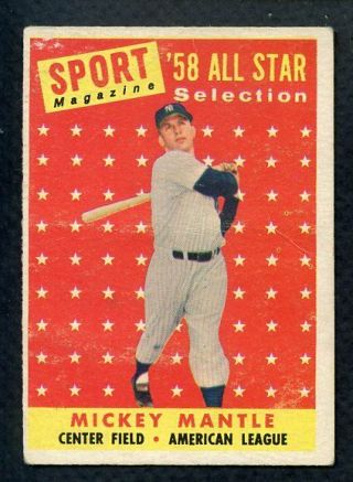 1958 Topps 487 Mickey Mantle A.  S.  Yankees Vg Set Break 340920 (kycards)