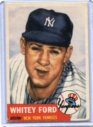 1953 Topps Baseball Card Whitey Ford York Yankees Center Crease Vg 207