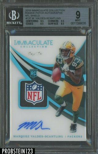 2018 Immacualte Marquez Valdes - Scantling Rpa Rc Nfl Shield Patch Auto 1/1 Bgs 9