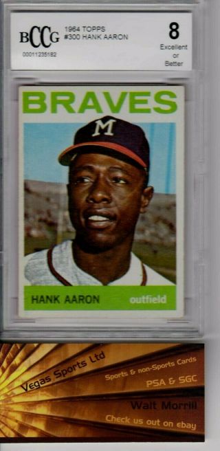 Hank Aaron 1964 Topps 300,  Beckett Graded 8,  (bccg) Well Centered,  Sharp