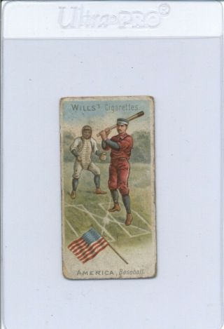 1901 W.  D.  &h.  O.  Wills Baseball " America " Tobacco Sports Of All Nations Trade Card