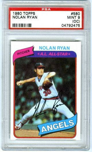 Nolan Ryan California Angels 1980 Topps Psa - 9 (oc) Scarce Baseball Card 580