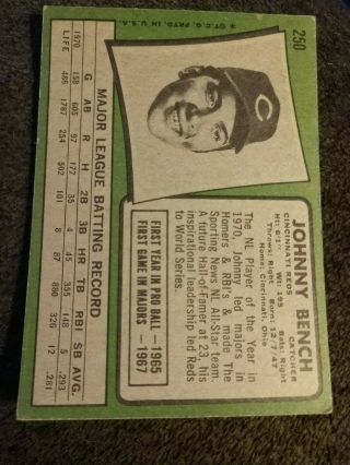 1971 TOPPS 250 JOHNNY BENCH REDS 2