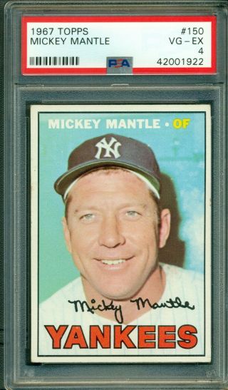 Mickey Mantle 1967 Topps 150 Psa 4 Hall Of Fame - Great Color/well Centered