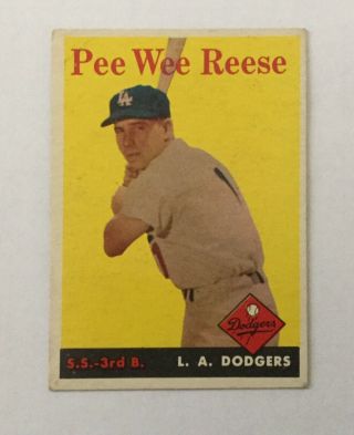 1958 Topps Pee Wee Reese 375 Los Angeles Dodgers Vg - Vg/ex