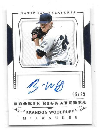 2018 National Treasures Brandon Woodruff Rookie Signatures Autograph 65/99 Rc