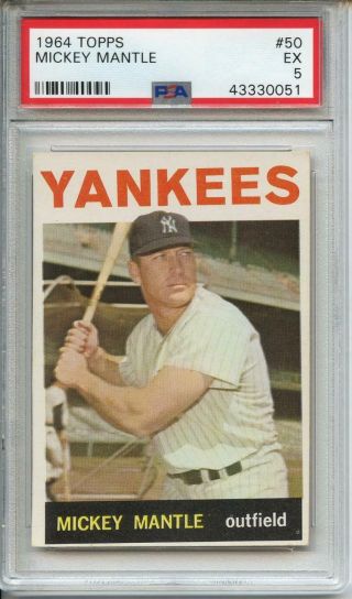 Mickey Mantle 1964 Topps Baseball Card 50 Psa 5 Ex