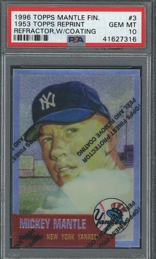 1996 Topps Finest Mickey Mantle 1953 Reprint Refractor W/coating Yankees Psa 10