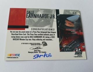 Dale Earnhardt Jr 2004 Press Pass Autograph Glove Card 2