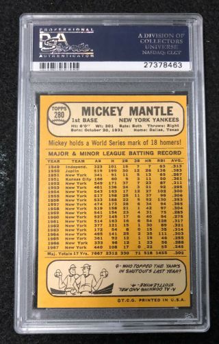 1968 Topps Mickey Mantle 280 PSA 5 Yankees 2
