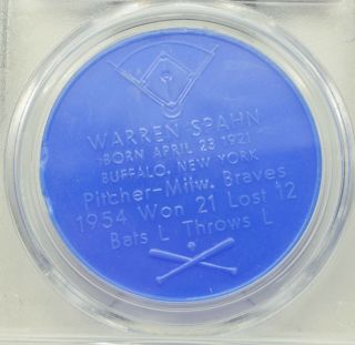 1955 Armour Hot Dog Coin Warren Spahn Braves Hall of Fame (BLUE) PSA EX 5 4