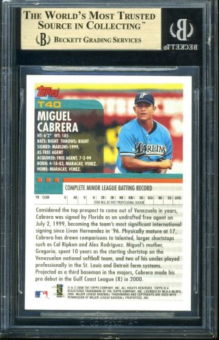 2000 TOPPS TRADED MIGUEL CABRERA ROOKIE CARD RC T40 BGS 9.  5 GEM 2