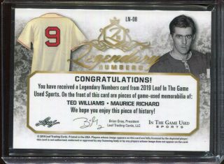 2019 Leaf ITG Game Ted Williams Maurice Richard Game Jersey 2/5 2