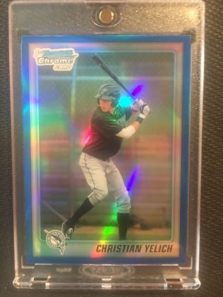 Rare 2010 Bowman Chrome Blue Refractor Christian Yelich Rookie (rc) 180/199