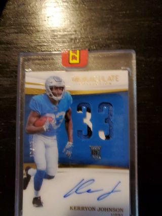 2018 Immaculate Kerryon Johnson Rpa Rookie Numbers 3 Color Auto Patch Sp 30/33