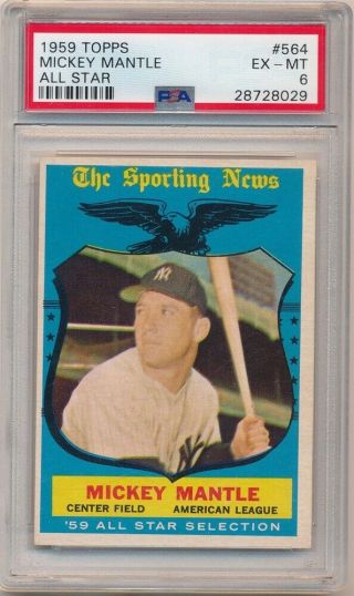 Mickey Mantle 1959 Topps 564 All Star York Yankees Psa 6 Ex - Mt
