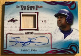 2019 Leaf In The Game Sammy Sosa Chicago Cubs Game Bat Auto 4/5