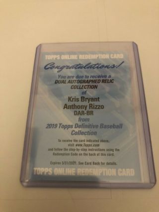 2019 Topps Definitive Dual Autograph Jersey Relic Kris Bryant Anthony Rizzo /35