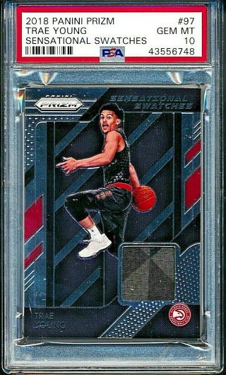 2018 Prizm Trae Young Rc Rookie Swatches Psa 10 Atlanta Hawks Worn Jersey 97