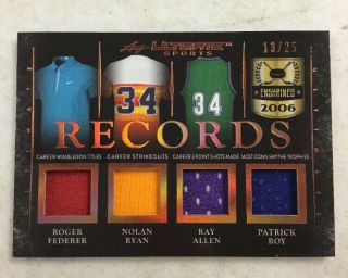 2019 Leaf Ultimate Sports Records /25 Quad Patch Card Ryan Allen Roy Federer