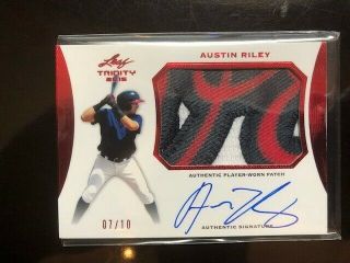 2015 Leaf Trinity Patch Auto 7/10,  Austin Riley,  Braves Rookie Of The Month