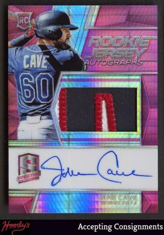 2019 Panini Spectra Neon Pink 127 Jake Cave 3 - Color Patch Auto 44/49 Rc