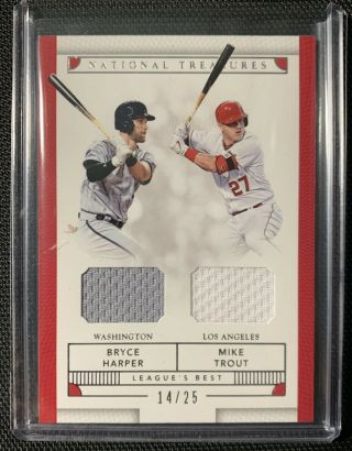 2018 National Treasures Mike Trout & Bryce Harper Jersey Relic /25 Leagues Best