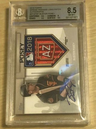 2018 Topps Spring Training Logo Patch Buster Posey /5 Bgs 8.  5/10 Auto Autograph