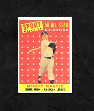 1958 Topps 487 Mickey Mantle All Star - Borderline Gem - Bold &