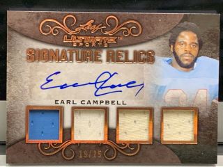 Earl Campbell 2019 Leaf Ultimate Sports Memorabilia Quad Gu Patch 19/25 Oilers