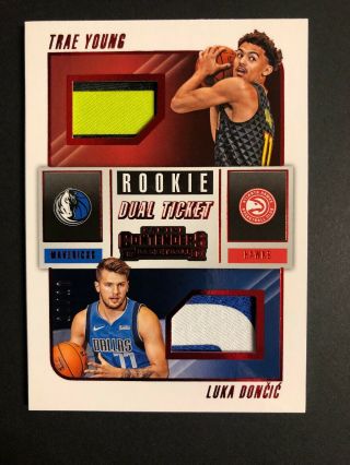 Luka Doncic Trae Young Rookie Ticket Dual Swatches Prime Red 10/10=1/1 Last One
