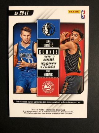Luka Doncic Trae Young Rookie Ticket Dual Swatches Prime Red 10/10=1/1 Last One 2